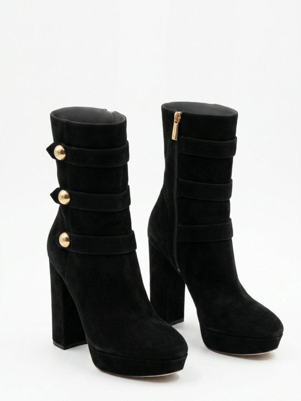MICHAEL Michael Kors Maisie Black Suede Military Platform Boots Gold 8.5 Fall